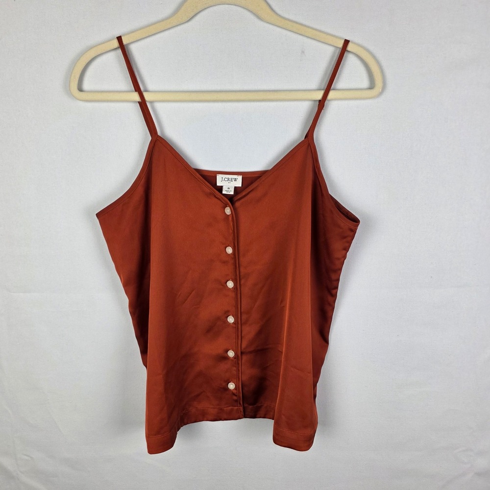 J.Crew Womens Rust Orange Button Front Camisole Satin Finish Top Size S